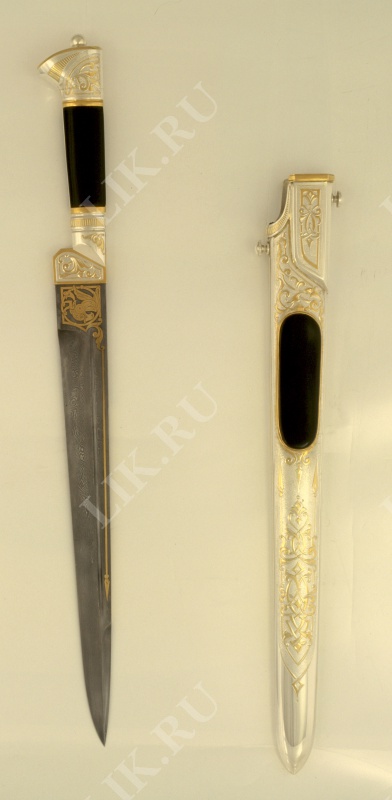 Нож серебряный с клинком из дамаска